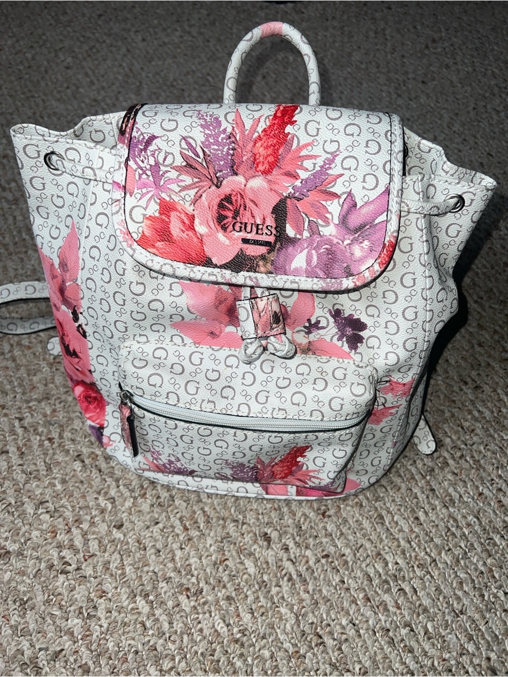 GUESS White Backpack with Pink Floral Print
